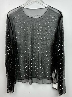 Anewsta NWT Beaded Sheer Black Top